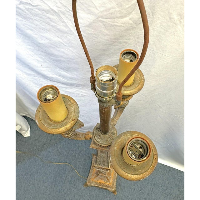 Vintage Victorian Style Heavy Painted Metal 4-Light Torchiere Floor Lamp For Sale In West Palm - Image 6 of 17