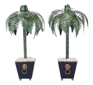 Tall Tole Palm Tree Candlesticks - A Pair