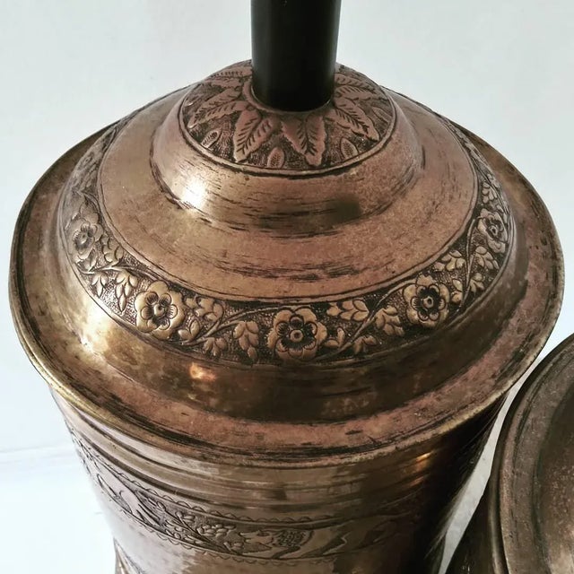 Goldenrod Mid Century Brass Cylinder Lamps - a Pair For Sale - Image 8 of 13