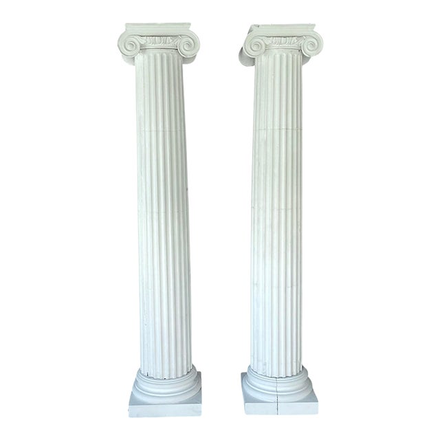 Neoclassical Ionic-Style Fluted White Carved Wood Architectural Columns, a Pair For Sale