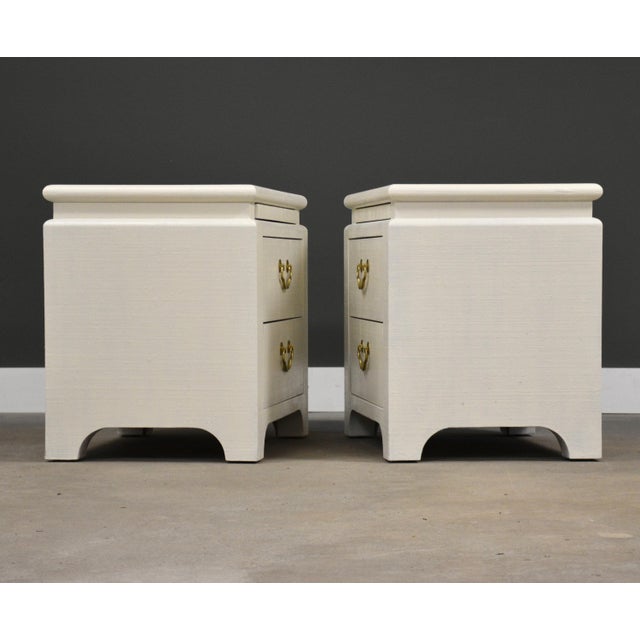 Modern 1970s White Karl Springer Style Grass Cloth Nightstands - A Pair For Sale - Image 3 of 10