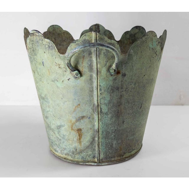 Traditional 20th Century Verdigris Copper Arts & Crafts French Bucket or Planter For Sale - Image 3 of 10