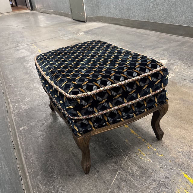 Traditional Geometric Velvet Ottoman, Vintage For Sale In San Francisco - Image 6 of 12