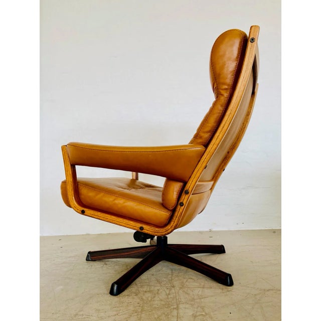 Vintage Swedish Leather Reclining Swivel Chair from Göte Möbler, 1970 For Sale - Image 10 of 16