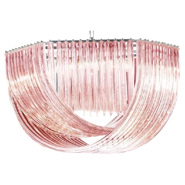 Hexagonal Pink Bundled Triedro Murano Glass Chandelier by Simong For Sale