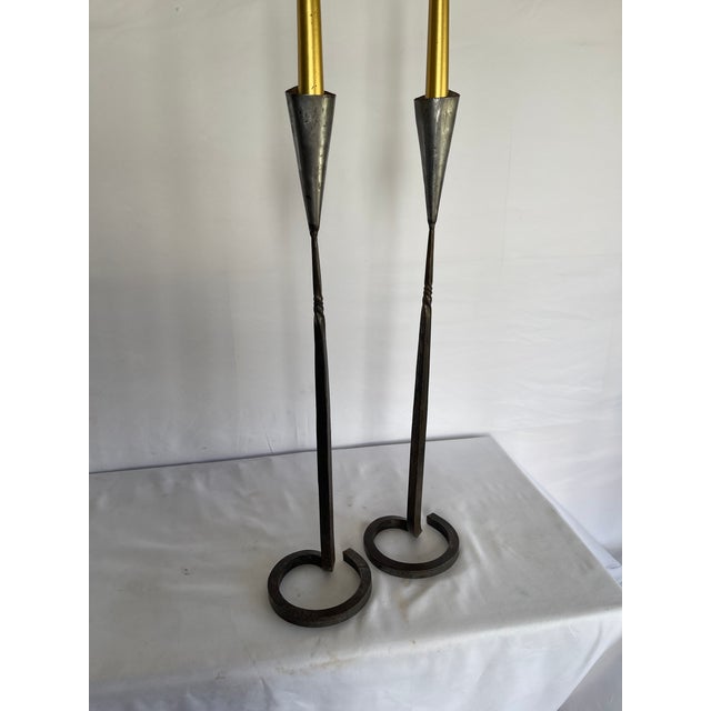 Pair of Belltrees Forge Tall Hand-Forged Pinecone Candlesticks / Scottish Artisan Blacksmith For Sale - Image 14 of 17