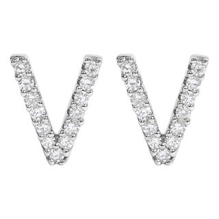 10K White Gold 1/10 Cttw Diamond 'V' Initial Stud Earring For Sale