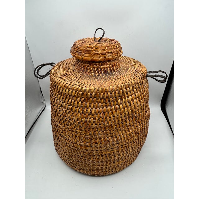Apache Tus Pitch-Coated Lidded Basket With Horsehair Handles, C. 1940–1950 For Sale - Image 14 of 18