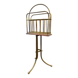 Vintage Brass Swivel Magazine Rack For Sale