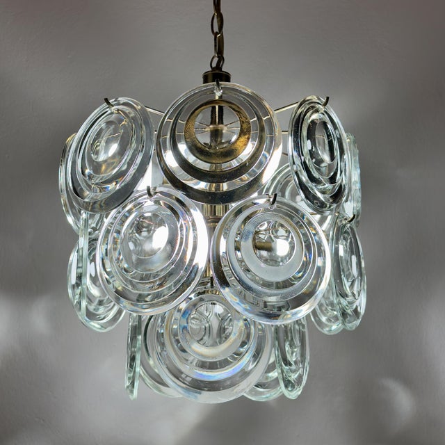 Vintage Glass Disc Chandelier, Italy 1970s For Sale - Image 6 of 18