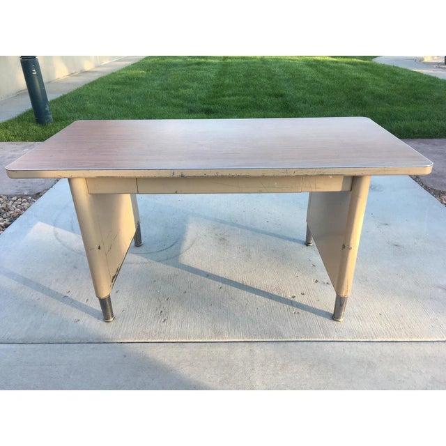 Steelcase Mid-Century Modern Industrial Tanker Writing Desk For Sale - Image 4 of 10