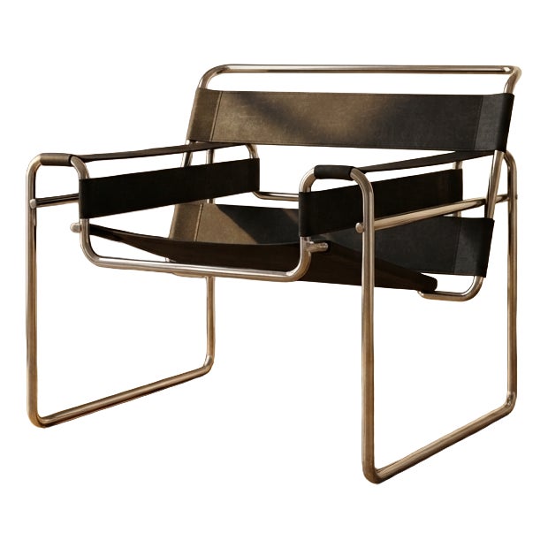 Vintage B3 Wassily Chair in Black Leather by Marcel Breuer for Knoll International, 1980s For Sale