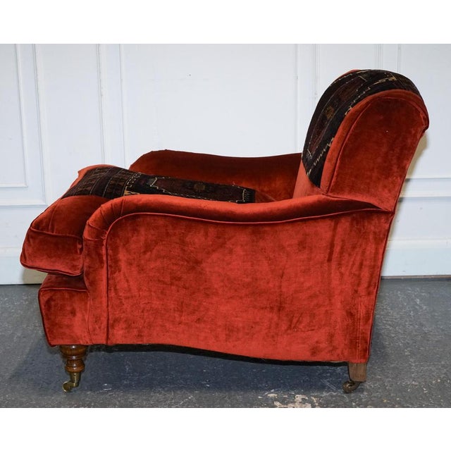 Vintage Red Velvet and Aztec Kilim Upholstered Armchair in the style of Howard George Smith For Sale - Image 13 of 15