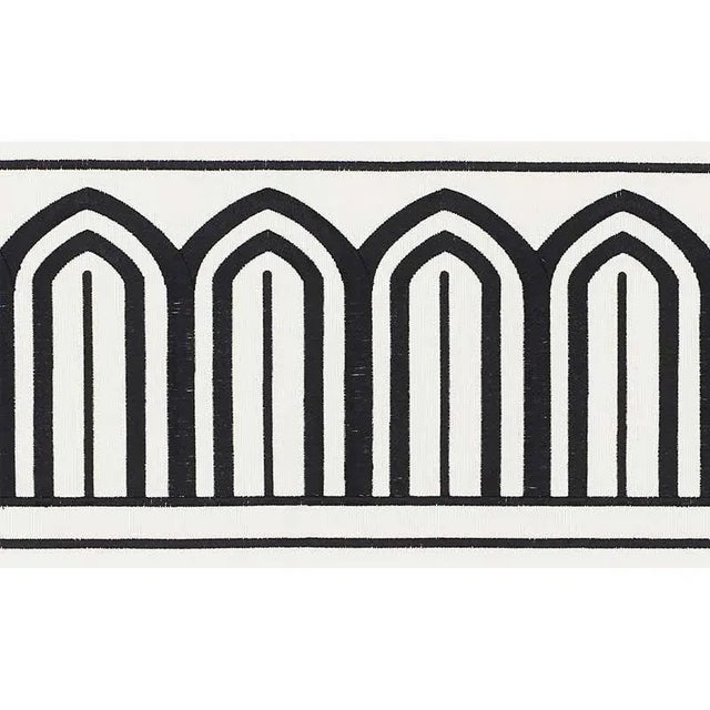 Contemporary Sample - Schumacher X Miles Redd Arches Embroidered Tape Wide in Black on White For Sale - Image 3 of 3