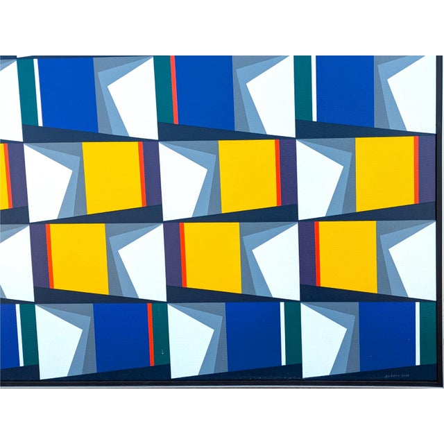 Blue Oswaldo Subero "Pintura Bidimensional No 896" Contemporary Geometric Blue & Yellow Abstract, 2003 For Sale - Image 8 of 12
