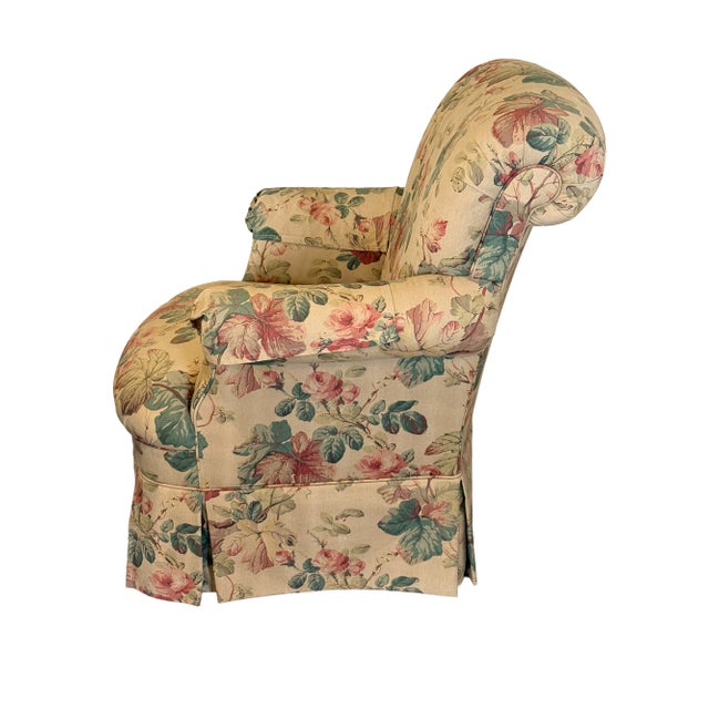 Textile 1990s Highland House Floral Slipcovered Swivel Armchair With Skirt & Casters For Sale - Image 7 of 12