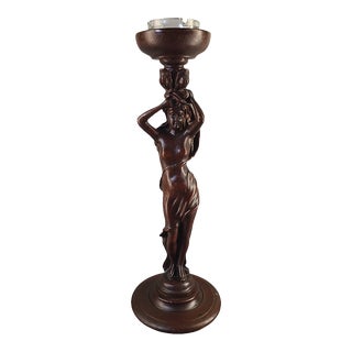 Antique Carved Walnut Neoclassical Figural Pedestal Art Nouveau Ashtray Stand For Sale