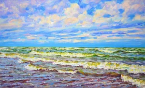 Windy Day at Sea.Modern Original Painting.