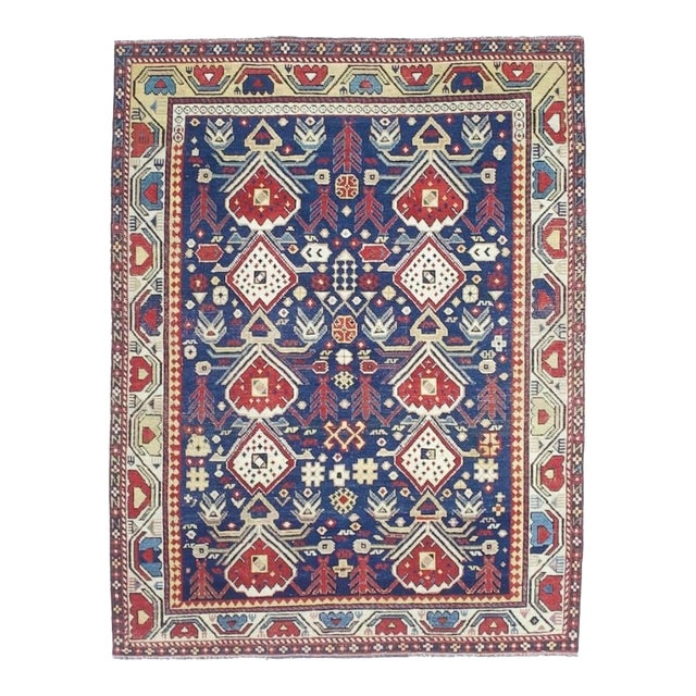 Antique Caucasian Kuba Rug 3'9" X 4’10" For Sale