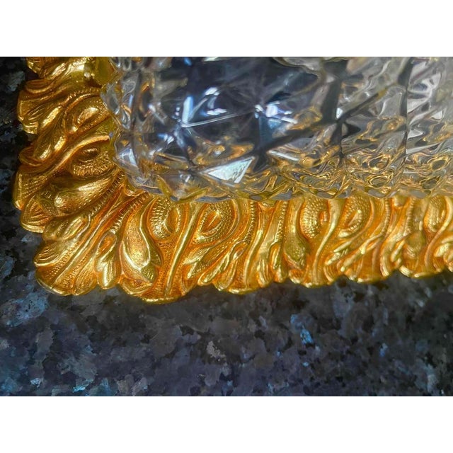 Hollywood Regency Vintage Diamond-Cut Crystal and Gilt Bronze Sconces from Glashütte Limburg, 1950, Set of 2 For Sale - Image 3 of 7