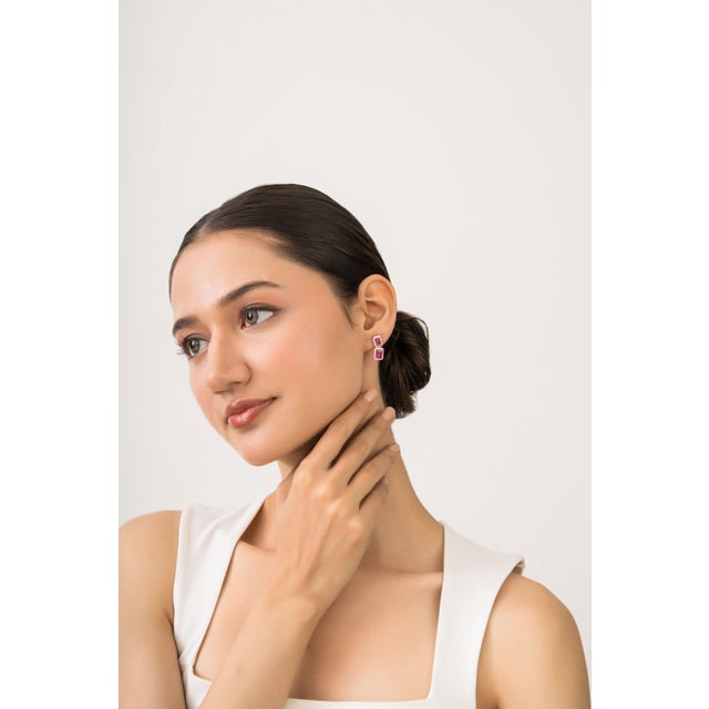 3.03 Carat Emerald Cut Ruby Diamond Double Drop Earrings in 14k Yellow Gold- A Pair For Sale - Image 9 of 13