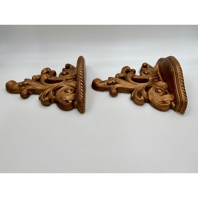 1980s Italian Baroque French Rococo Gold Gilt Plaster Wall Brackets - a Pair For Sale - Image 4 of 11