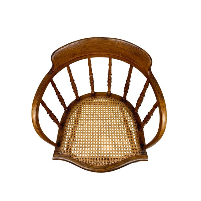 Late 19th Century Victorian Oak Barrel Back Armchair With Cane Seat For Sale In Chicago - Image 6 of 8