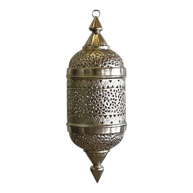Vintage Boho Pierced Metal Moroccan Lantern For Sale