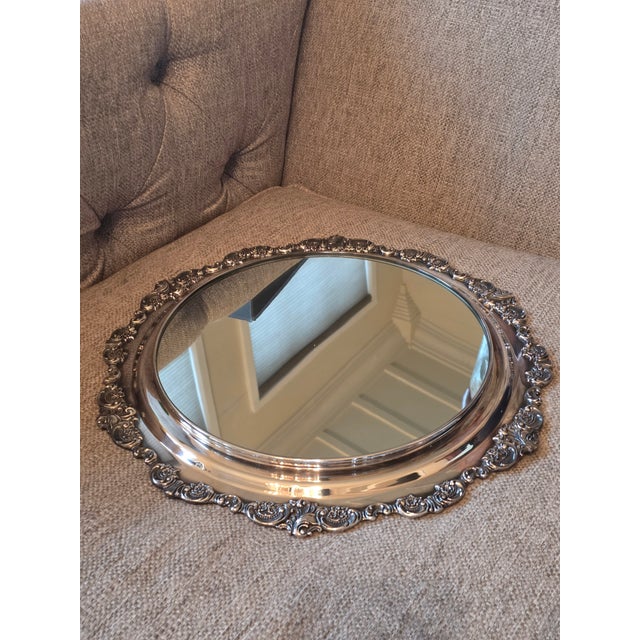 Fine Baroque Pattern Silver Plated Mirrored Plateau by Wallace For Sale - Image 10 of 10