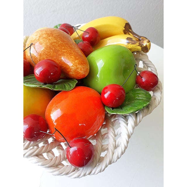 Large Handmade Ceramic Fruit Basket from Capodimonte, Italy, 1980s For Sale - Image 4 of 12