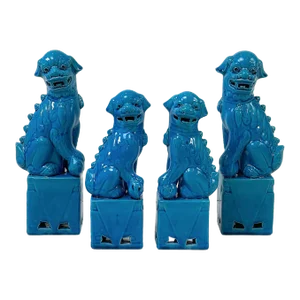 Contemporary Chinese Turquoise Glazed Foo Dog Figurines - Set of 4