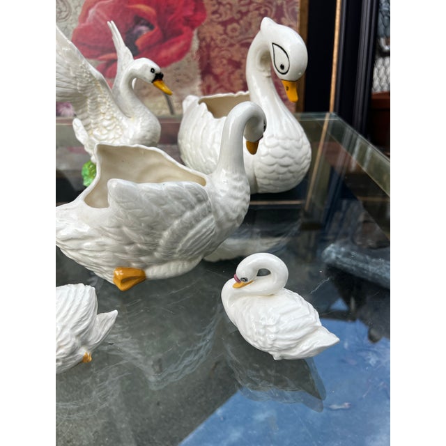 Collection of Vintage White Ceramic Swan Bowls and Figurines- Set of 9 For Sale - Image 9 of 12