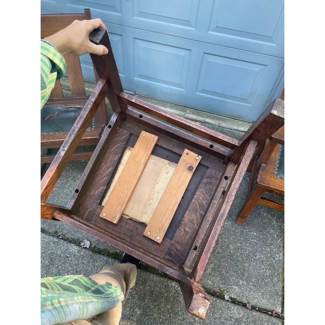 Late 19th Century Antique Stickley Style Mission Oak Set - Seating for 5 For Sale - Image 9 of 12