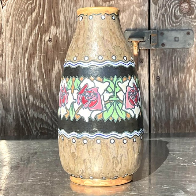 Boho Chic Vintage Charles Catteau for Boch Freres Keramis Hand Painted Vase For Sale - Image 3 of 12