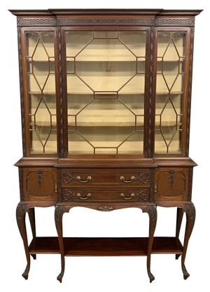 Carved Mahogany Display Cabinet from Warings, 1900