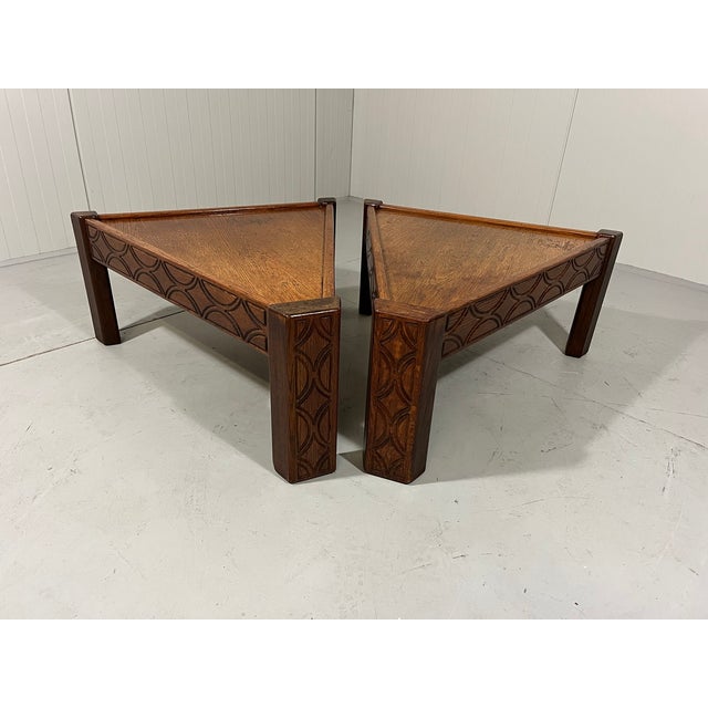 Brutalist Triangular Shaped Oak Coffee Side Tables, 1970s, Set of 2 For Sale - Image 6 of 18