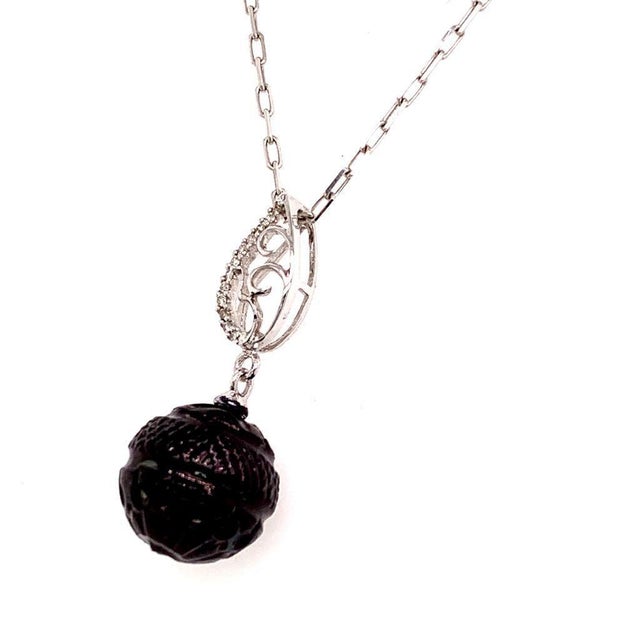 Silver Carved Tahitian Pearl Necklace 18k White Gold 0.03 TCW Certified For Sale - Image 8 of 8