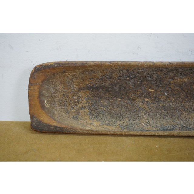Primitive Antique Long Skinny Carved Wooden Trencher Centerpiece Dish Tray For Sale - Image 11 of 12