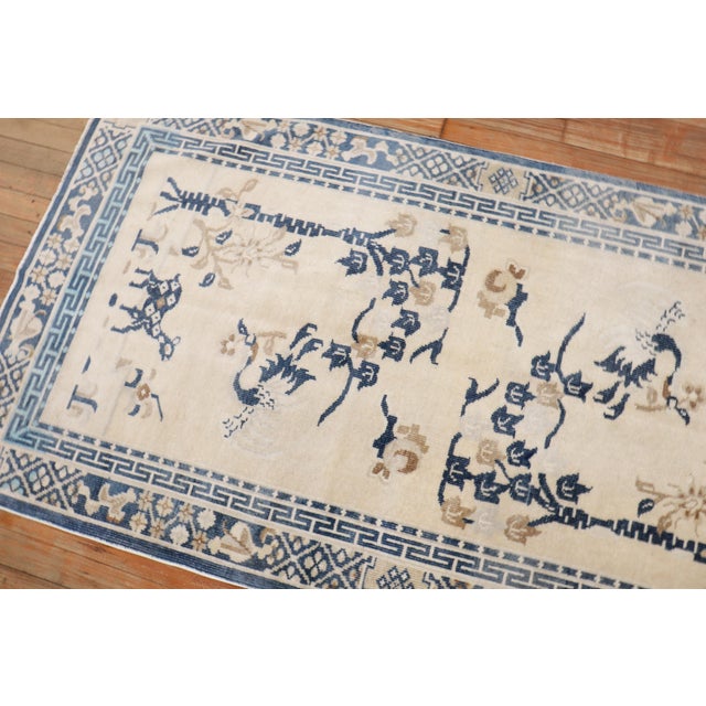 Textile Antique White Blue Color Pictorial Chinese Oriental Rug - 3'1" x 5'8" For Sale - Image 7 of 8