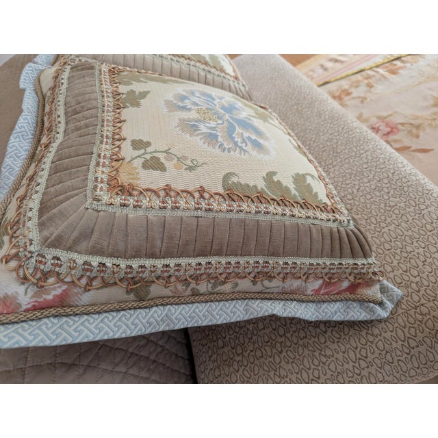 1980s A Pair of Scalamandre Silk Embridered Fabric With Woven Looped Beaded Cord and Velvet Borders For Sale - Image 5 of 10