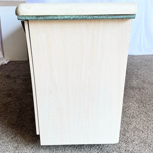 Wood Postmodern Beige Wood Grain Laminate Credenza With Tribal Turquoise Metal Accents For Sale - Image 7 of 12