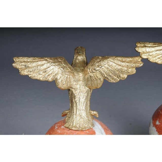 Gold Large Imperial Brass Eagle Figures on Marble Spheres, Set of 2 For Sale - Image 8 of 17