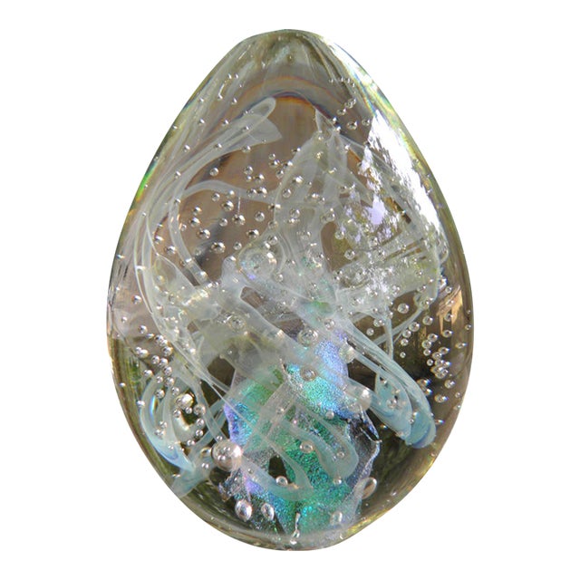 Vintage Signed Stunning Bullicante & Iridescent Art Glass Paperweight For Sale