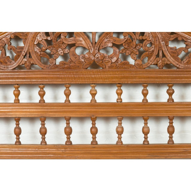 Wood Mid 20th Century Indonesian Carved Scrolling Foliage & Petite Balusters Headboard For Sale - Image 7 of 11