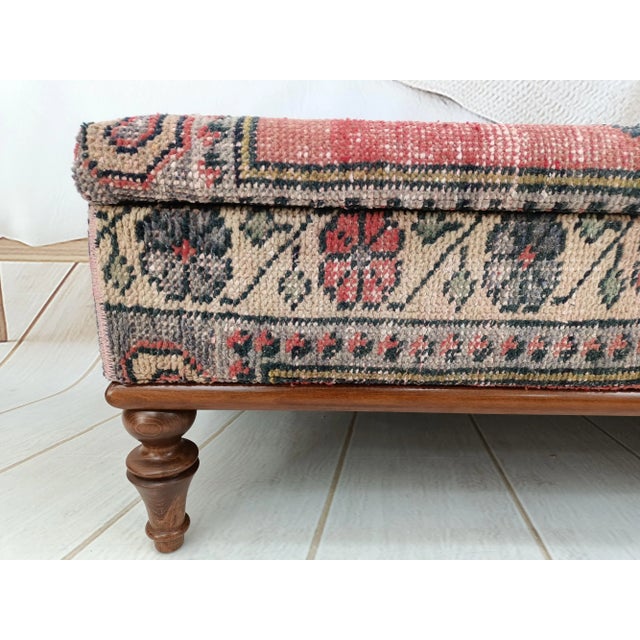Mid-Century Modern Handmade Pink Rug Upholstered Large Seat Storage Bench For Sale - Image 3 of 9