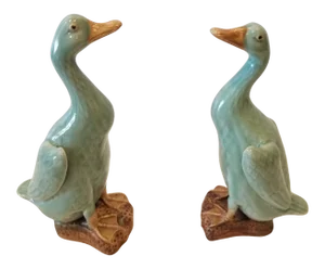 1980s Two Celadon Glazed Birds