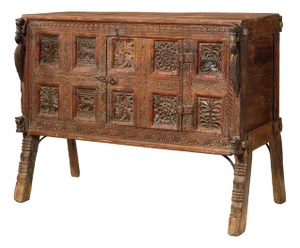 Brown Carved Dowry Chest