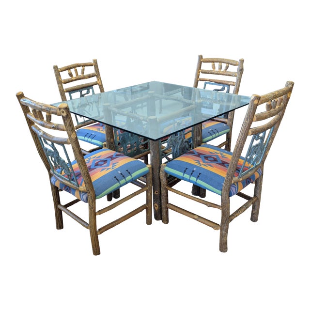 Vintage Mortensen Designs, Inc “The Rainbow Collection” Hickory & Glass Dining Table W/4 Chairs For Sale