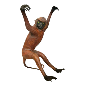 Late 20th Century Monkey Sculpture Life Size Leather Wrapped Figure With Glass Eyes Old Vintage Safari Decor