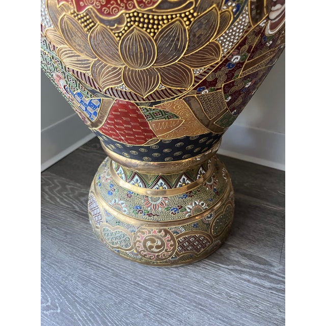 Large 44 Inch High Quality Japanese Satsuma Earthenware Decorative Floor Vase For Sale - Image 11 of 12